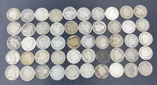 Barber 90% Silver Dimes 50 Coin Cull / AG / G - Very Circ 50 coin Roll SKU#5.29A