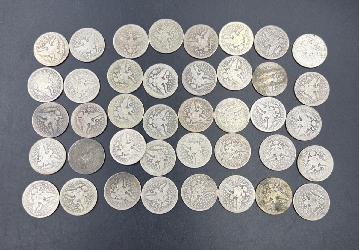 40 Coin AG / G Barber 90% Silver Quarter Quarters Roll Full Dates SKU#5.29G