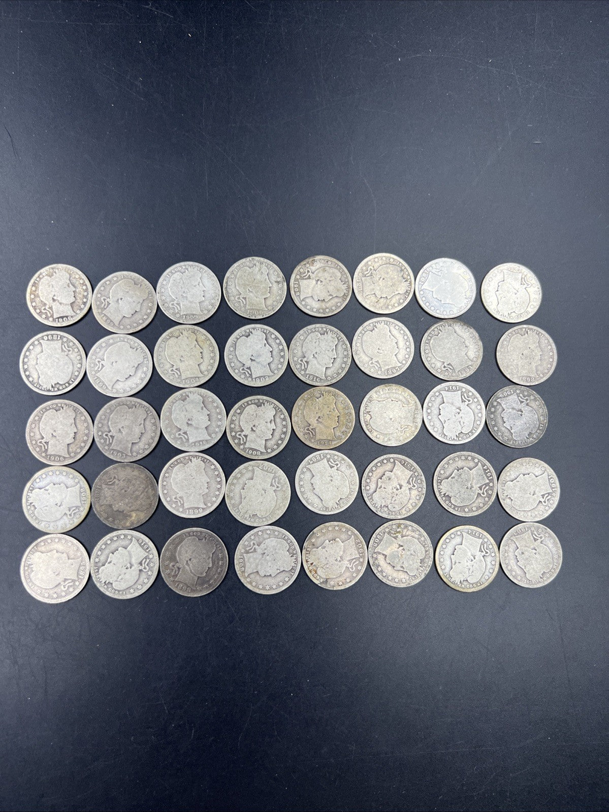 40 Coin AG / G Barber 90% Silver Quarter Quarters Roll Full Dates SKU#5.29G