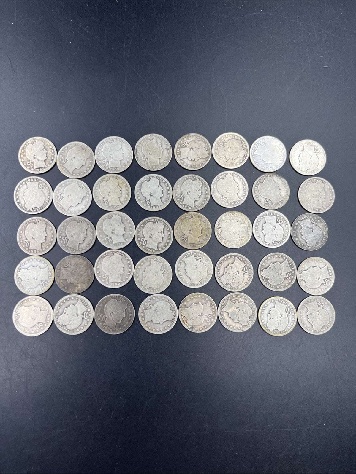 40 Coin AG / G Barber 90% Silver Quarter Quarters Roll Full Dates SKU#5.29G