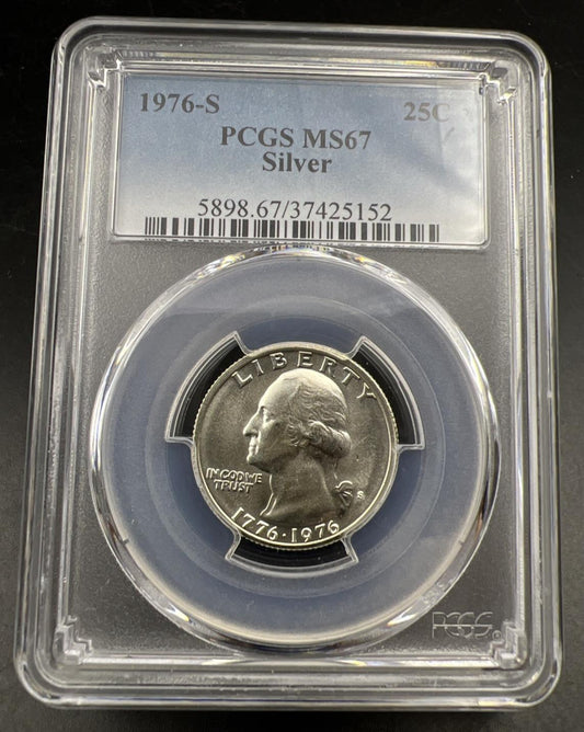1976 S 25c Bicentennial Washington Silver Quarter Coin PCGS MS67 Gem BU #152