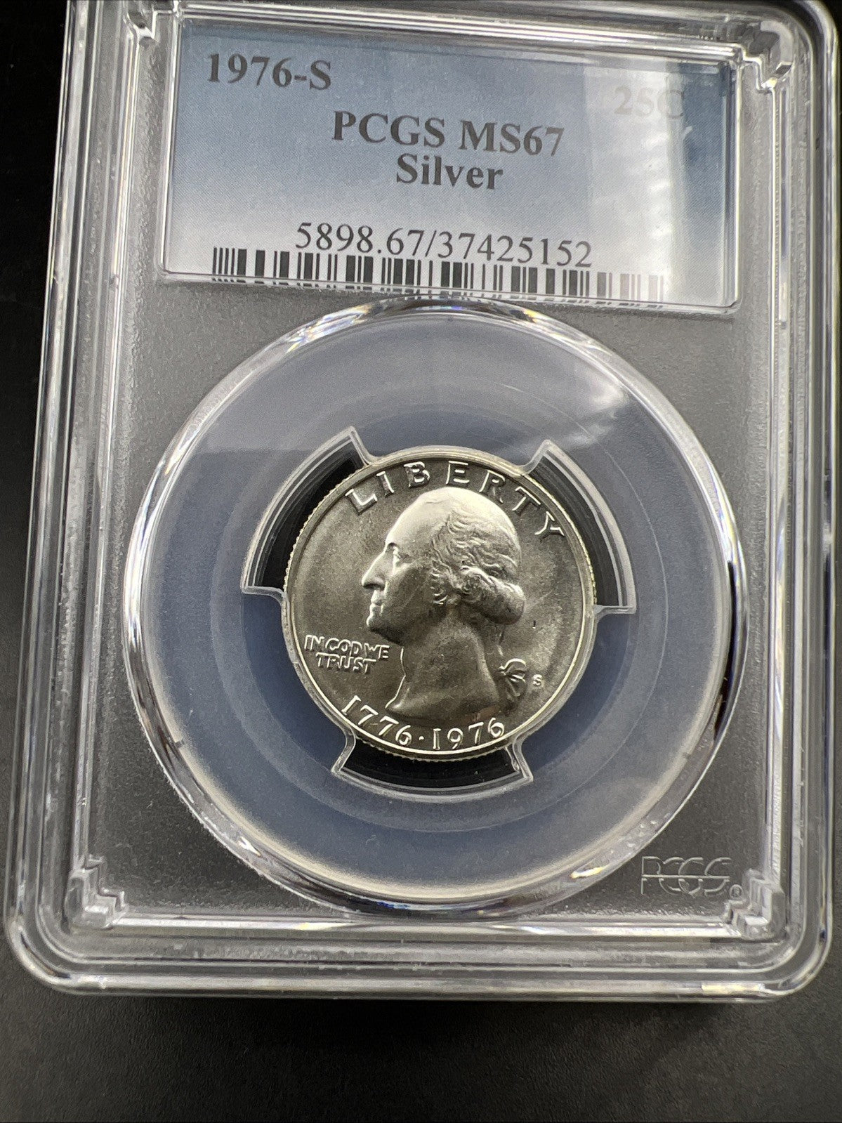1976 S 25c Bicentennial Washington Silver Quarter Coin PCGS MS67 Gem BU #152