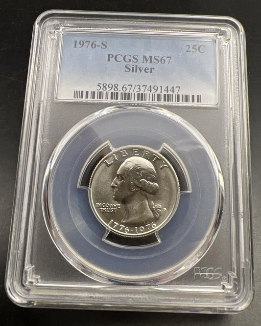 1976 S 25c Bicentennial Washington Silver Quarter Coin PCGS MS67 Gem BU #447