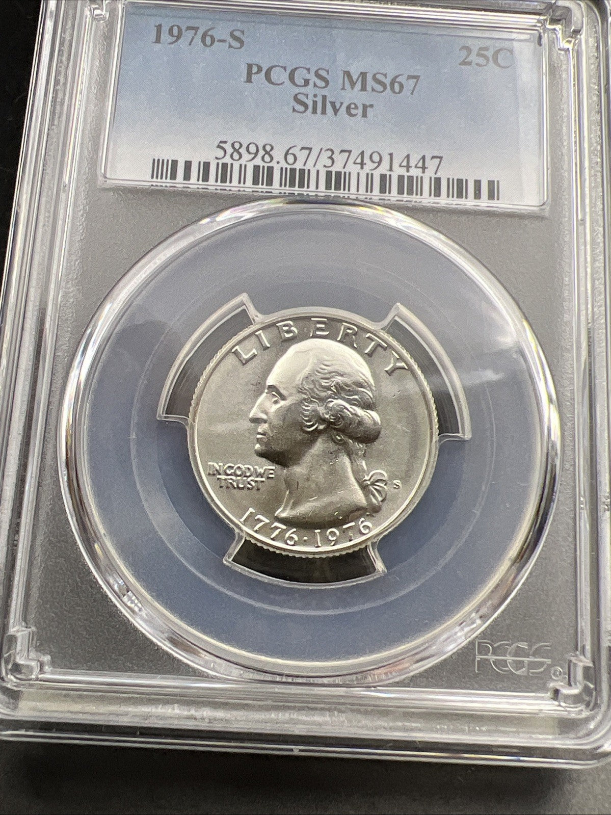 1976 S 25c Bicentennial Washington Silver Quarter Coin PCGS MS67 Gem BU #447
