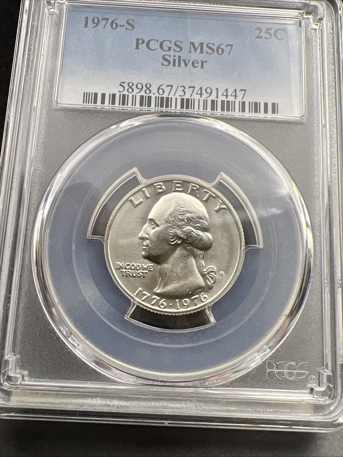 1976 S 25c Bicentennial Washington Silver Quarter Coin PCGS MS67 Gem BU #447