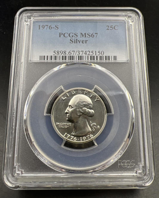 1976 S 25c Bicentennial Washington Silver Quarter Coin PCGS MS67 Gem BU #150