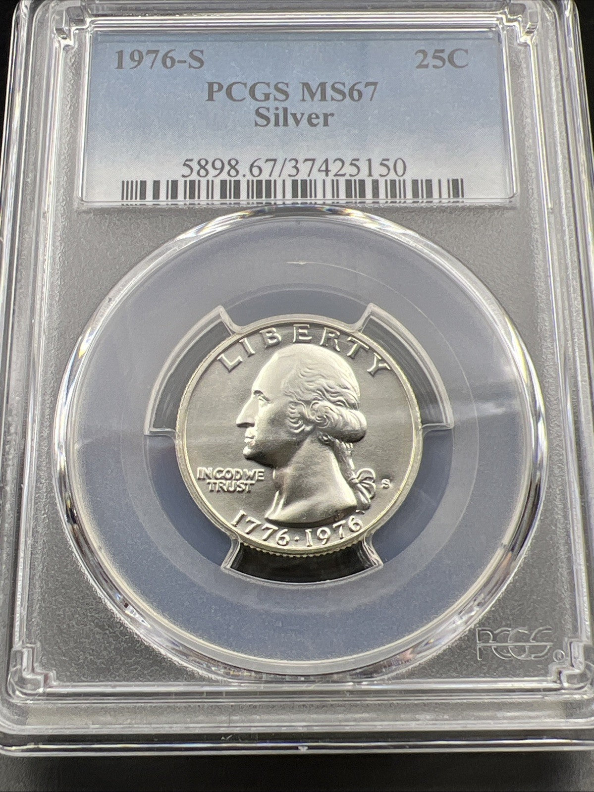 1976 S 25c Bicentennial Washington Silver Quarter Coin PCGS MS67 Gem BU #150