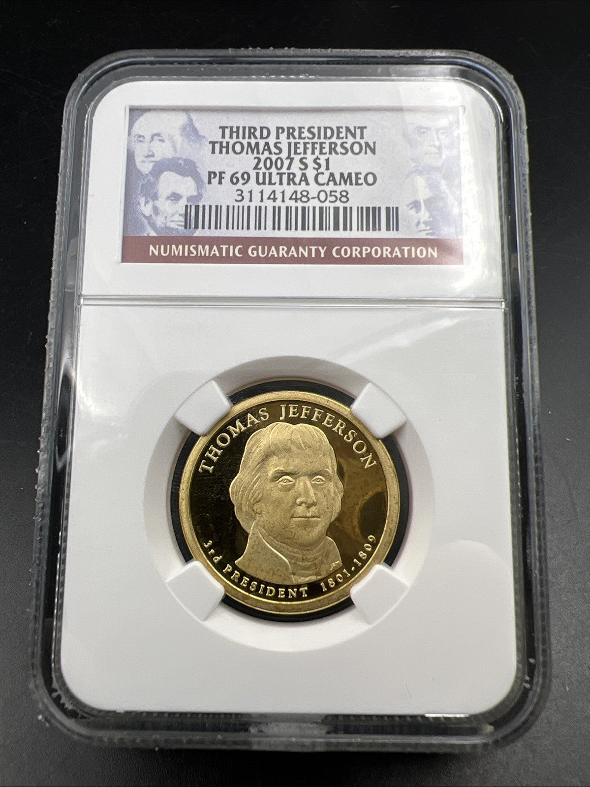 2007 S Thomas Jefferson Proof Presidential Dollar Coin NGC PF69 UCAM #058