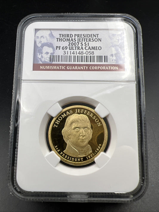 2007 S Thomas Jefferson Proof Presidential Dollar Coin NGC PF69 UCAM #058