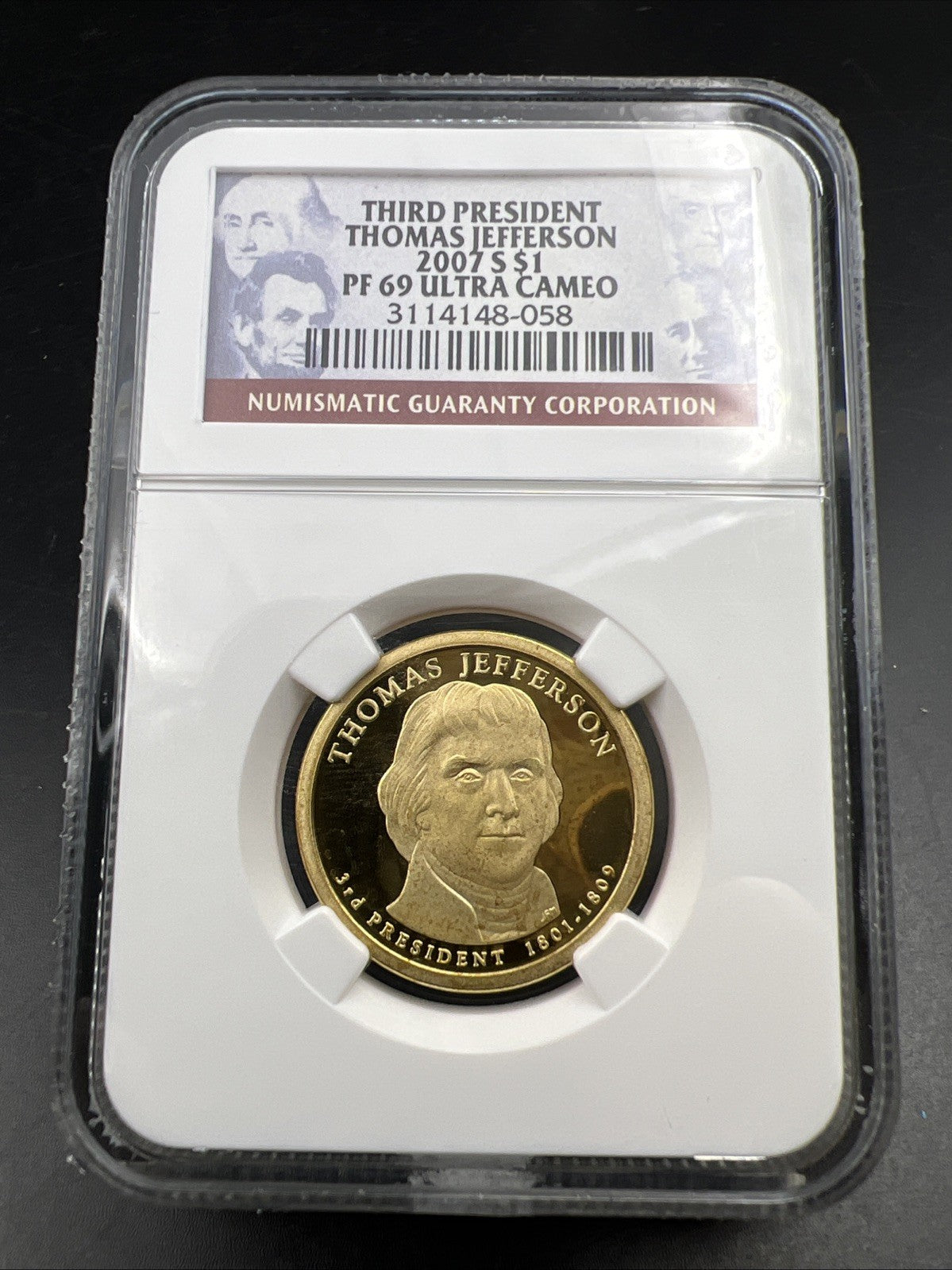 2007 S Thomas Jefferson Proof Presidential Dollar Coin NGC PF69 UCAM #058