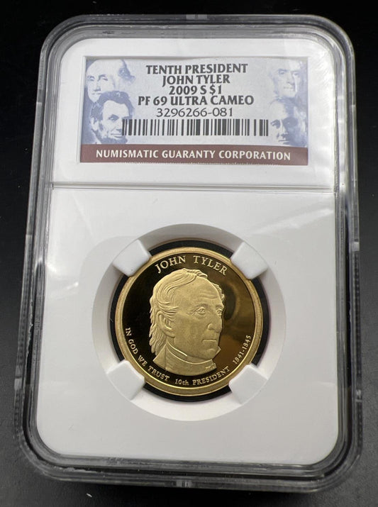 2009 S John Tyler Proof Presidential Dollar Coin NGC PF69 UCAM #081