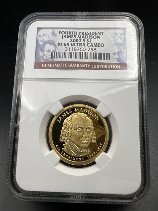 2007 S James Madison Proof Presidential Dollar Coin NGC PF69 UCAM #258