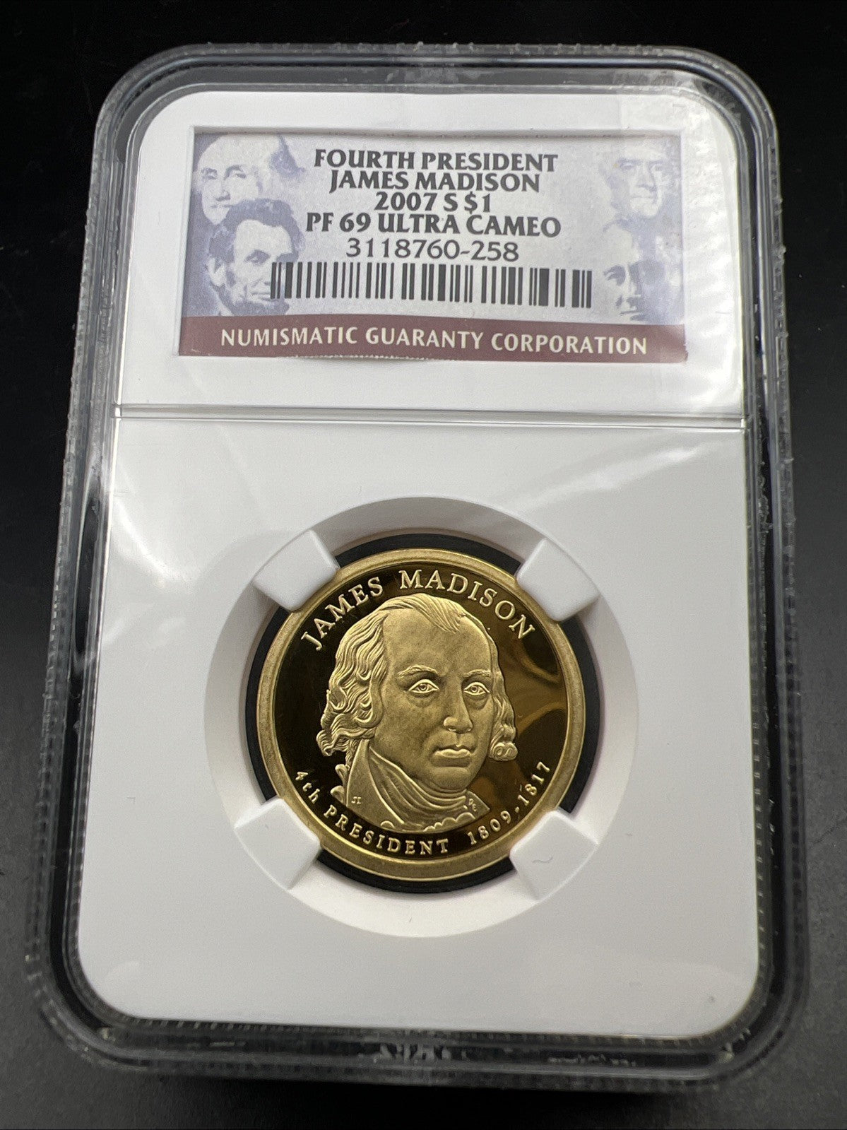 2007 S James Madison Proof Presidential Dollar Coin NGC PF69 UCAM #258
