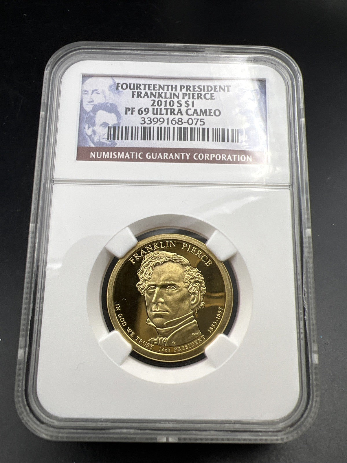2010 S $1 Franklin Pierce Presidential Dollar Coin NGC PF69 UCAM Proof #075