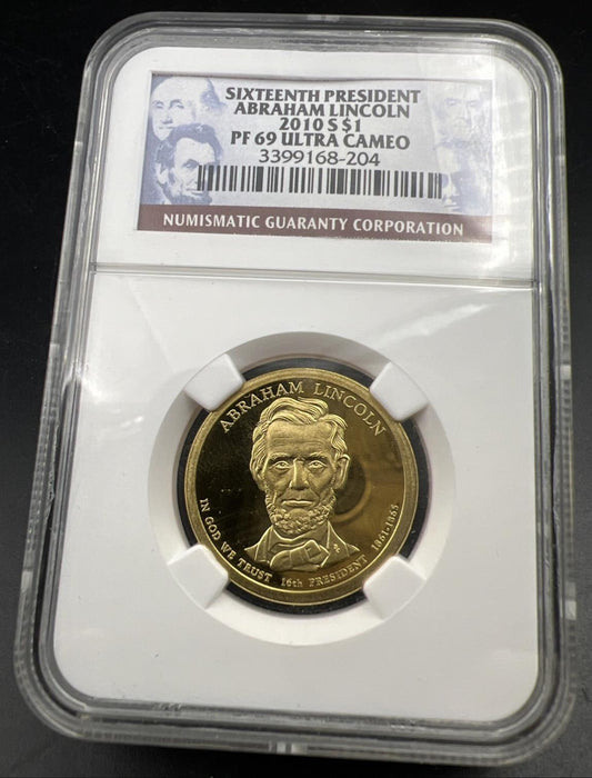 2010 S $1 Abraham Lincoln Presidential Dollar Coin NGC PF69 UCAM Proof #204