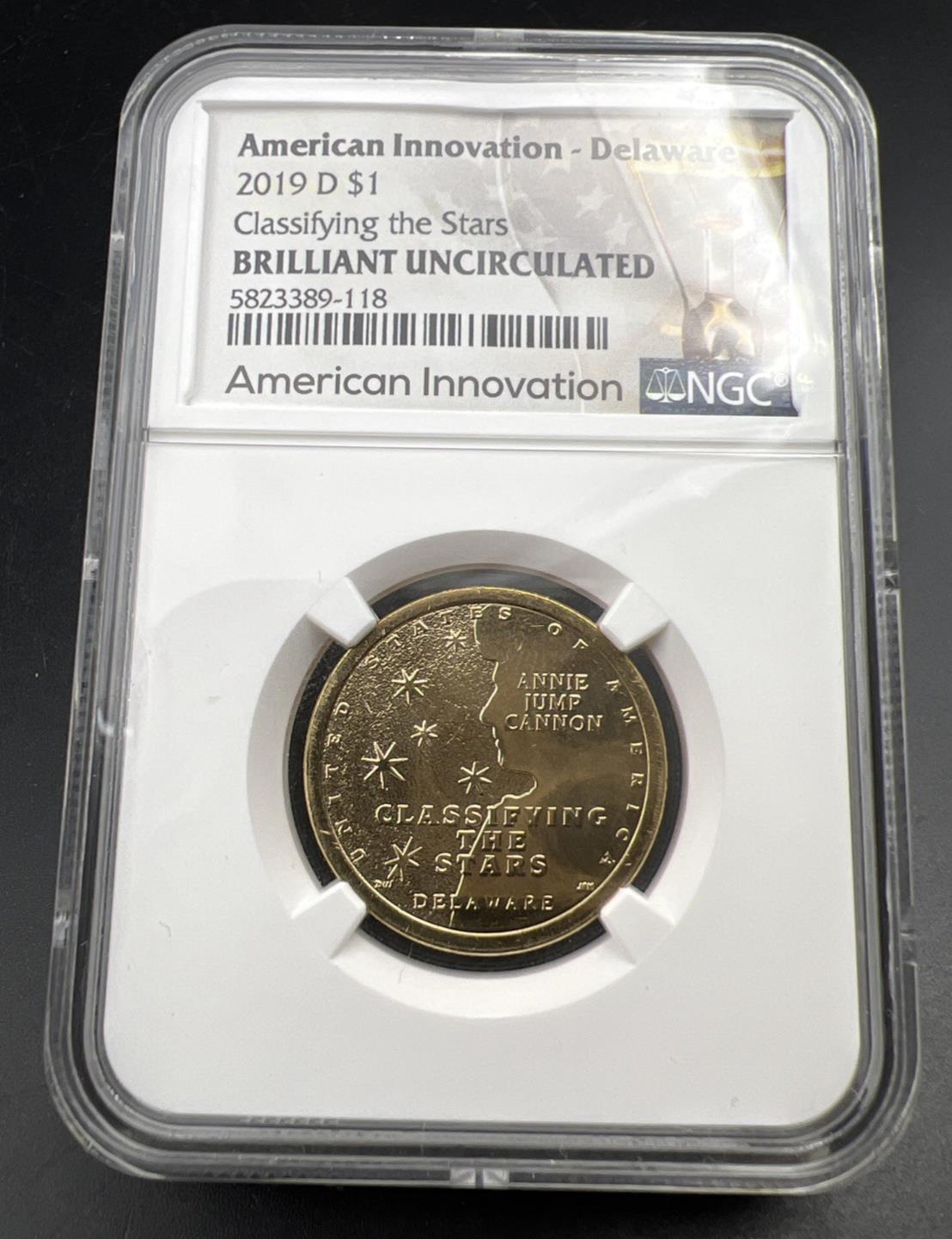 2019 D $1 American Innovation Delaware Dollar Coin Classifying Stars NGC BU