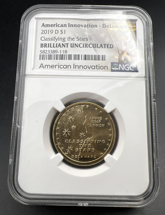 2019 D $1 American Innovation Delaware Dollar Coin Classifying Stars NGC BU