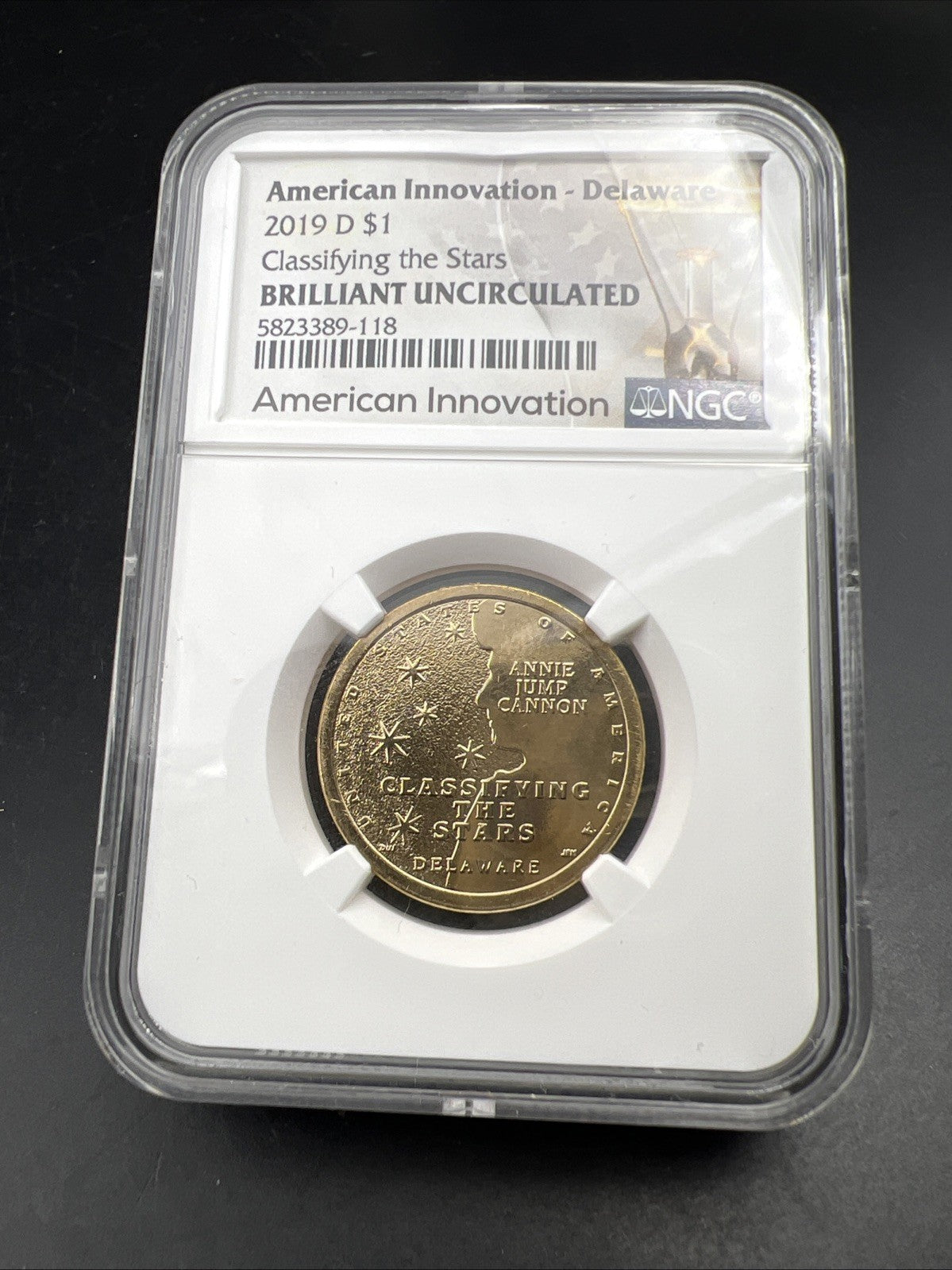 2019 D $1 American Innovation Delaware Dollar Coin Classifying Stars NGC BU