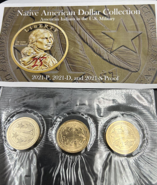 2021 P D S Native Sacagawea Dollar 3 Coin Set Business & Proof Gem UNC #A