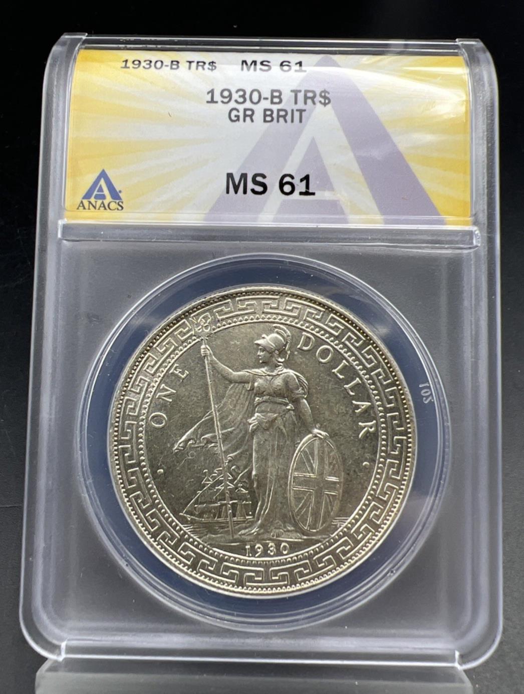 1930 B Bombay Mint Great Britain British Trade Dollar ANACS MS61 BU UNC