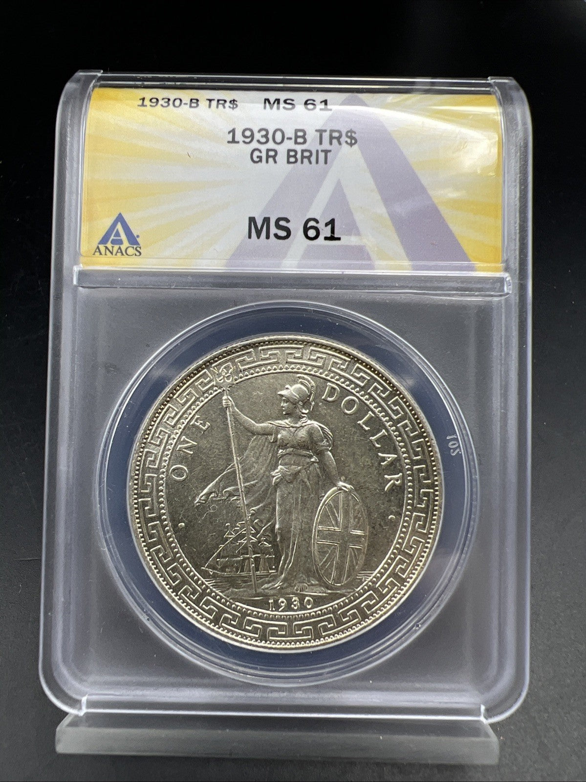 1930 B Bombay Mint Great Britain British Trade Dollar ANACS MS61 BU UNC