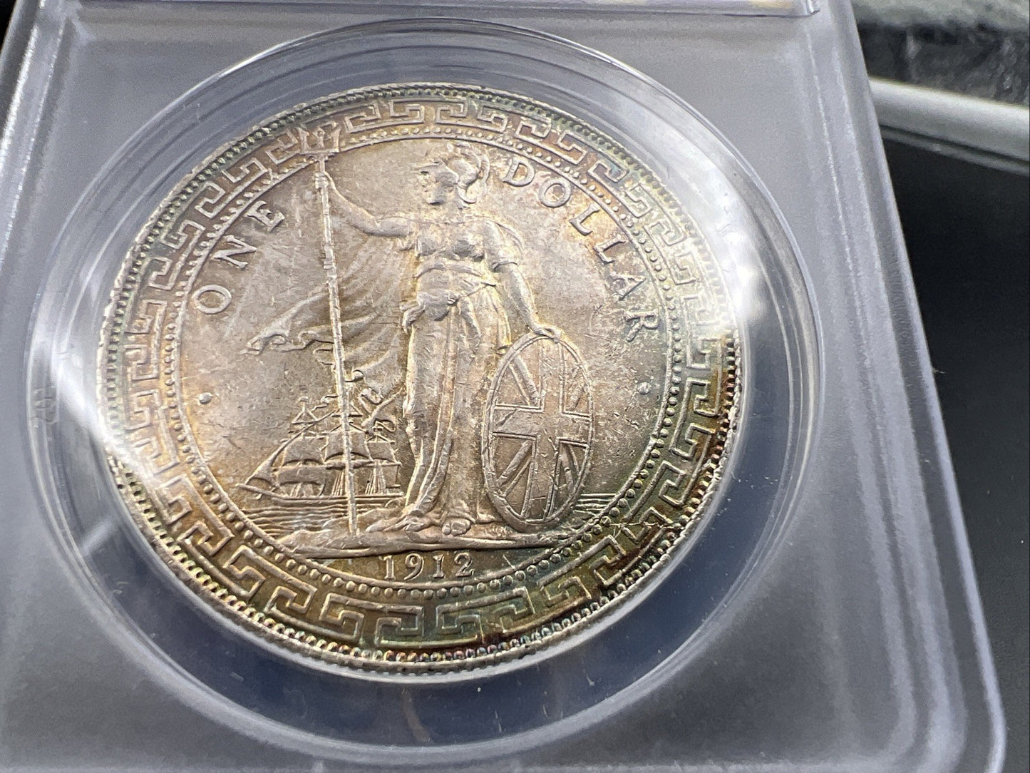 1912 B Bombay Mint Great Britain British Trade Dollar ANACS MS60 Details Toner!