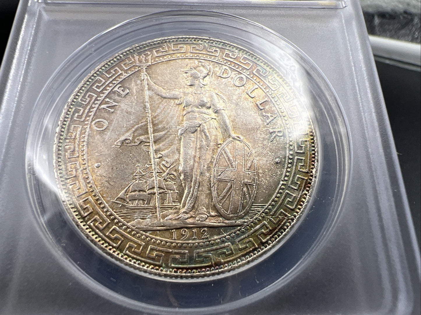 1912 B Bombay Mint Great Britain British Trade Dollar ANACS MS60 Details Toner!