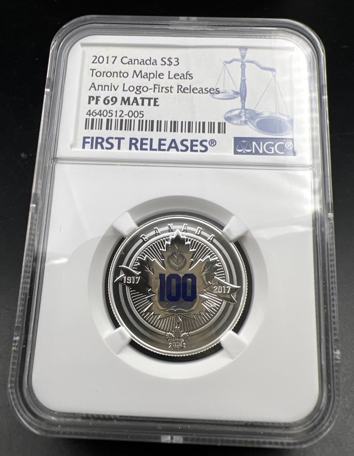2017 $3 Canada Toronto Maple Leaves NHL Anniversary Logo 100 Year NGC PF69 MATTE