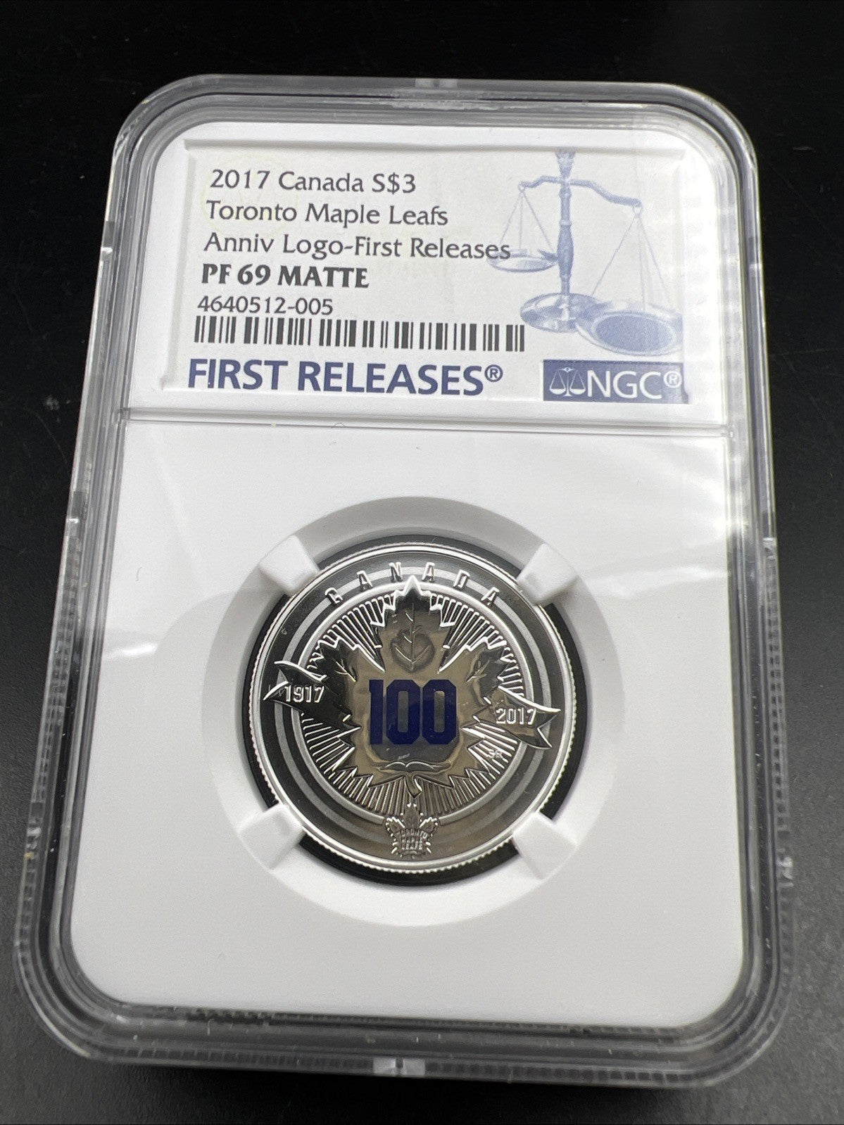 2017 $3 Canada Toronto Maple Leaves NHL Anniversary Logo 100 Year NGC PF69 MATTE