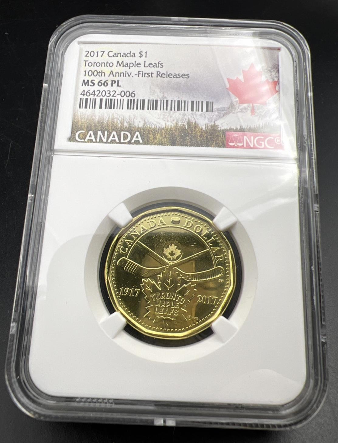 2017 $1 Canada Toronto Maple Leaves NHL Anniversary Logo 100 Years NGC MS66 PL B