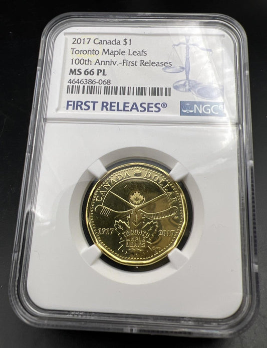 2017 $1 Canada Toronto Maple Leaves NHL Anniversary Logo 100 Years NGC MS66 PL A