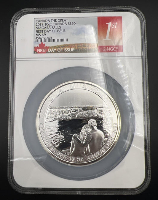 2017 Canada S$50 10 Oz Silver Niagara Falls Commemorative NGC MS69 FDOI