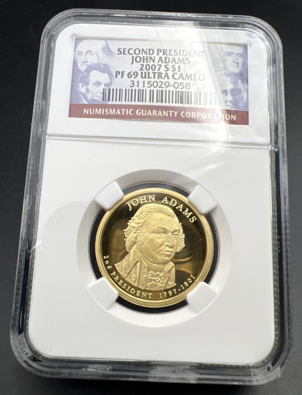 2007 S John Adams Proof Presidential Dollar Coin NGC PF69 UCAM #58