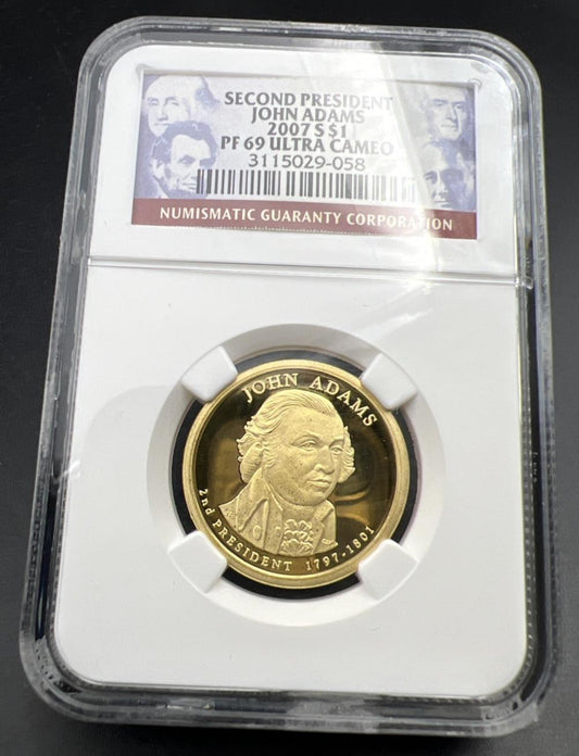 2007 S John Adams Proof Presidential Dollar Coin NGC PF69 UCAM #58
