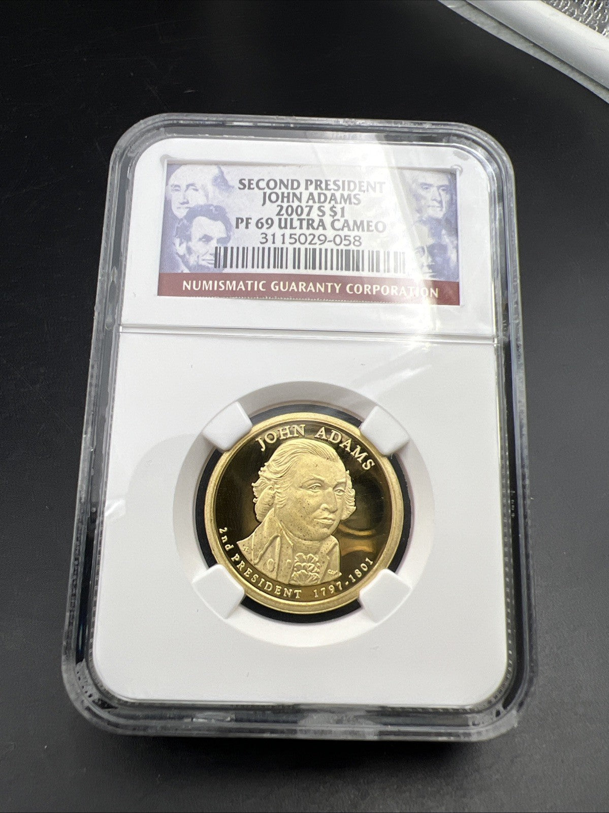 2007 S John Adams Proof Presidential Dollar Coin NGC PF69 UCAM #58