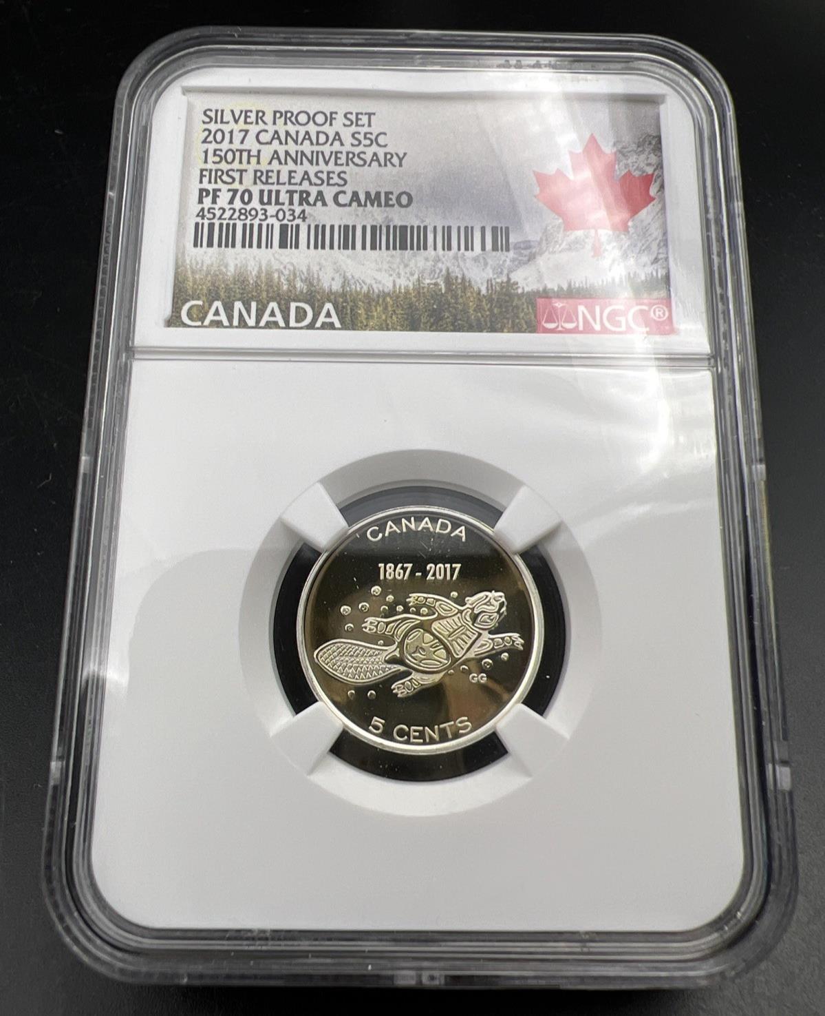 2017 Beaver S5c 150th Anniversary Canada Silver 5 Cents Coin PF70 UCAM #034