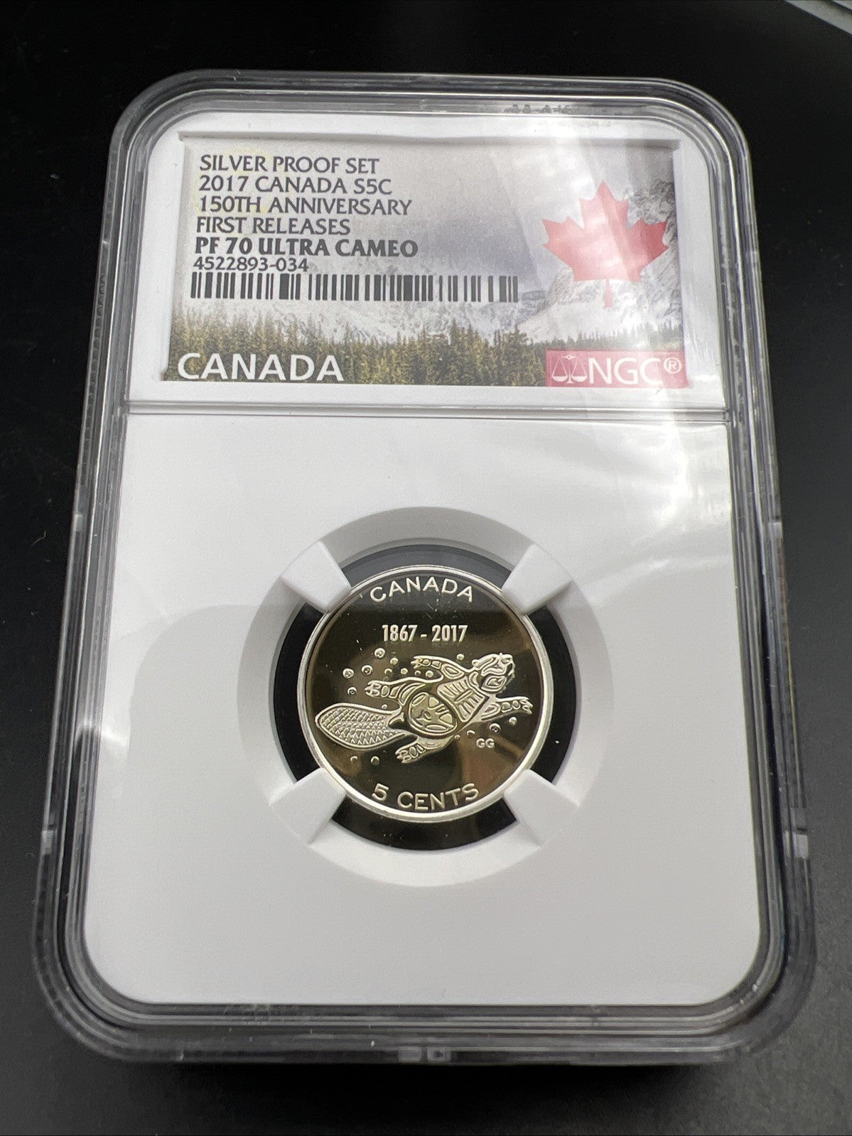 2017 Beaver S5c 150th Anniversary Canada Silver 5 Cents Coin PF70 UCAM #034