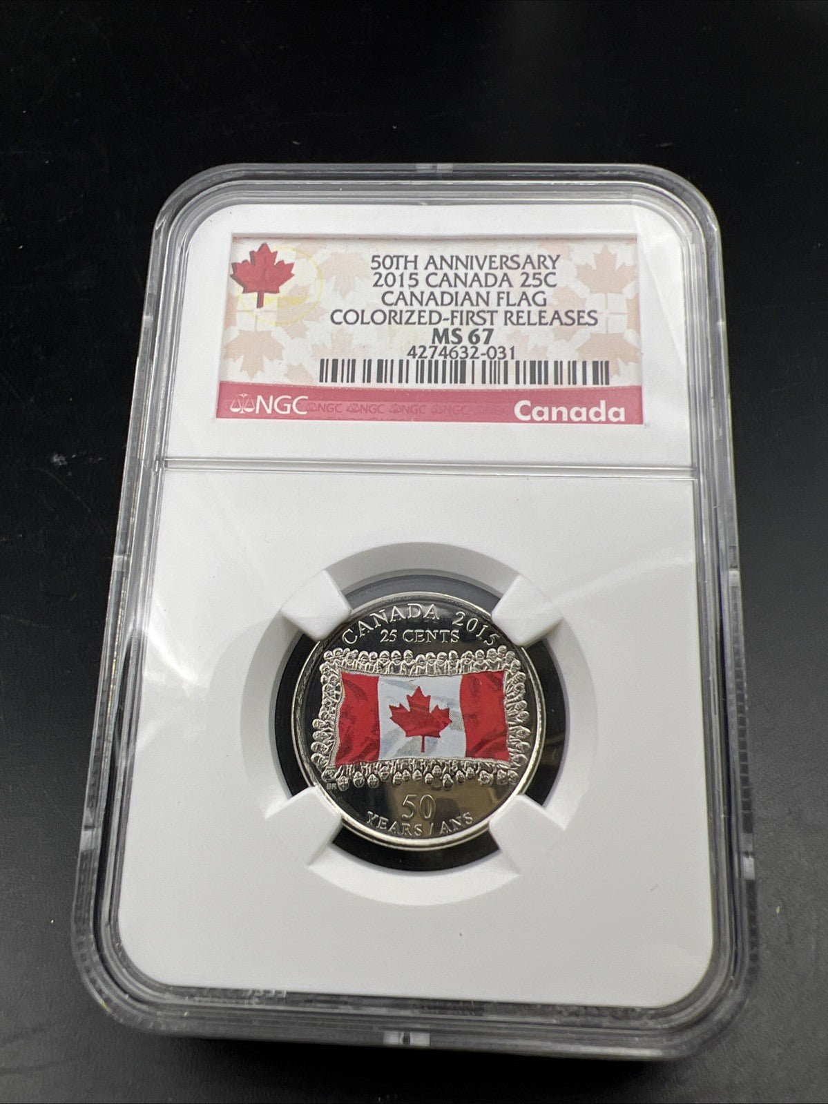2015 Canada 25c Twenty Five Cent Colorized Flag Quarter Coin NGC MS67