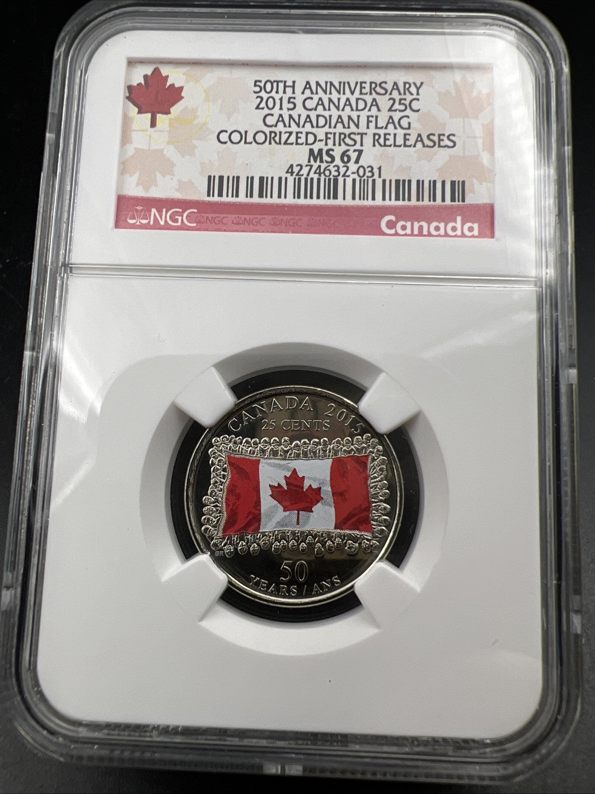 2015 Canada 25c Twenty Five Cent Colorized Flag Quarter Coin NGC MS67