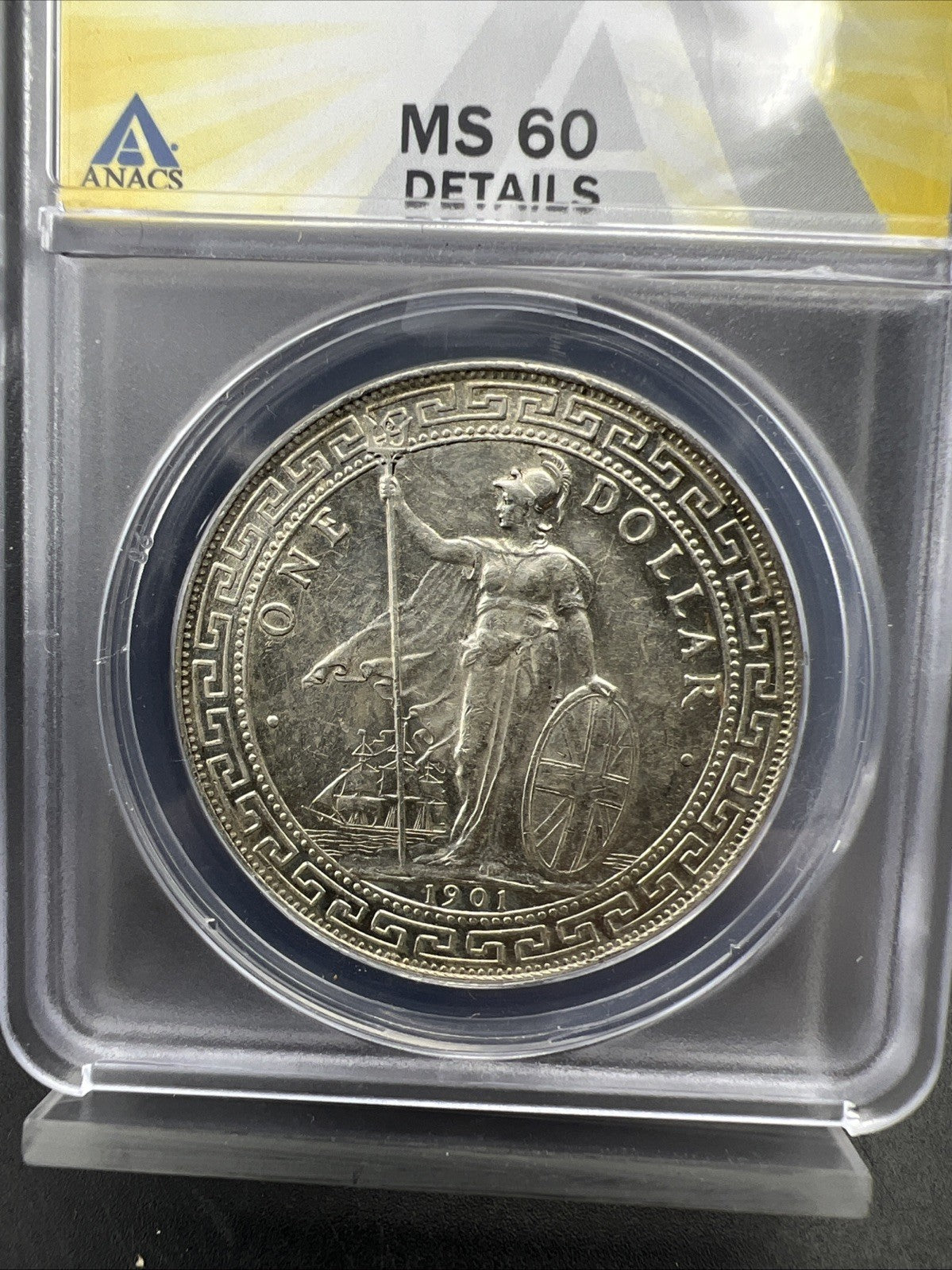 1901 B Bombay Mint Great Britain British Trade Dollar ANACS MS60 Details