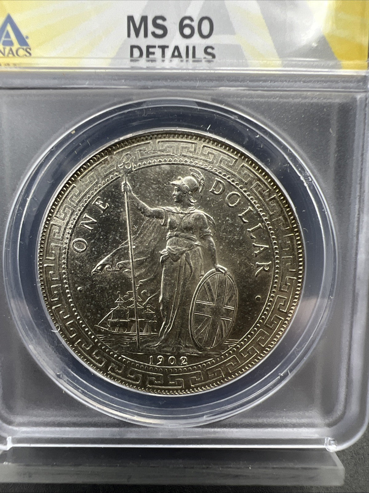1902 B Bombay Mint Great Britain British Trade Dollar ANACS MS60 Details