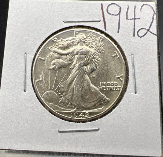 1942 P 50c Walking Liberty Silver Half Dollar AU About Uncirculated