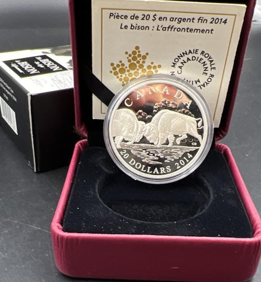 2014 Canada $20 1 oz Silver Proof Bison Fight Coin w/ Box COA SKU#A