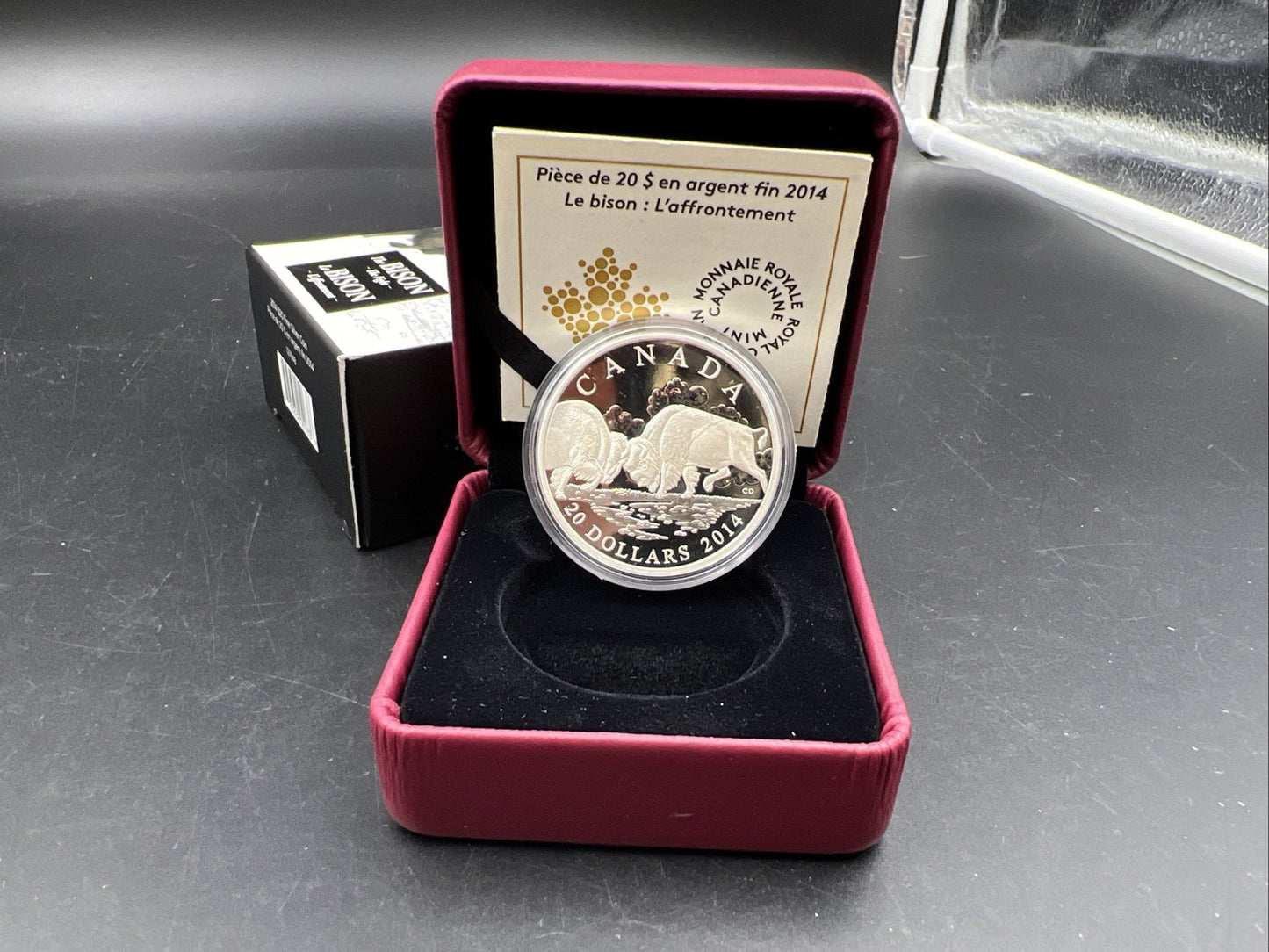 2014 Canada $20 1 oz Silver Proof Bison Fight Coin w/ Box COA SKU#A