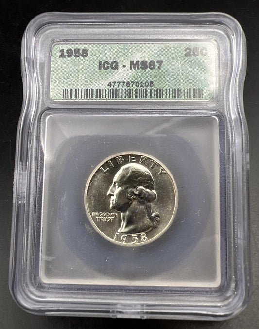 1958 P Washington Silver Quarter Coin ICG MS67 Gem BU Uncirculated #10