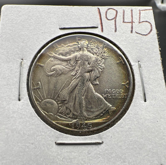 1945 P 50c Walking Liberty Silver Half Dollar XF EF Nice Toning WW2 Issue