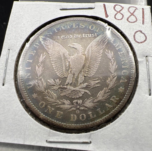 1881 O $1 Morgan Silver Dollar Coin Choice VG Very Good / Fine Circ Neat Toning