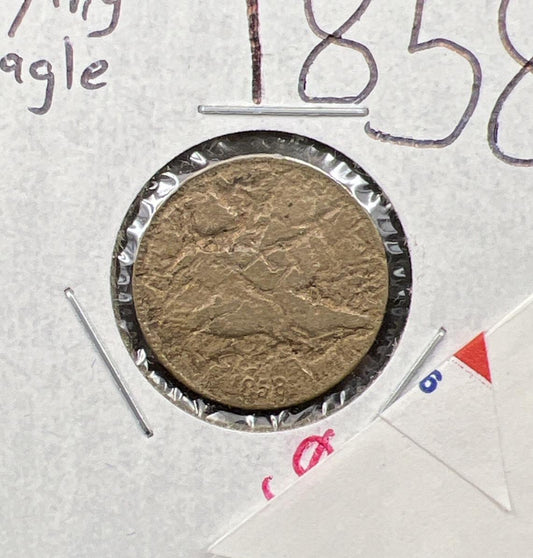 1858 1c Flying Eagle Cent Cull Damaged Acid Treated