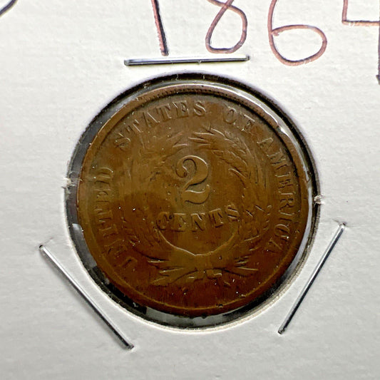 1864 2c Two Cent Copper Coin Obsolete US Denomination AG About Good #A