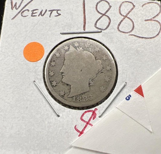 1883 With Cents Liberty V Nickel Variety Coin AG About Good Circ SKU#83A